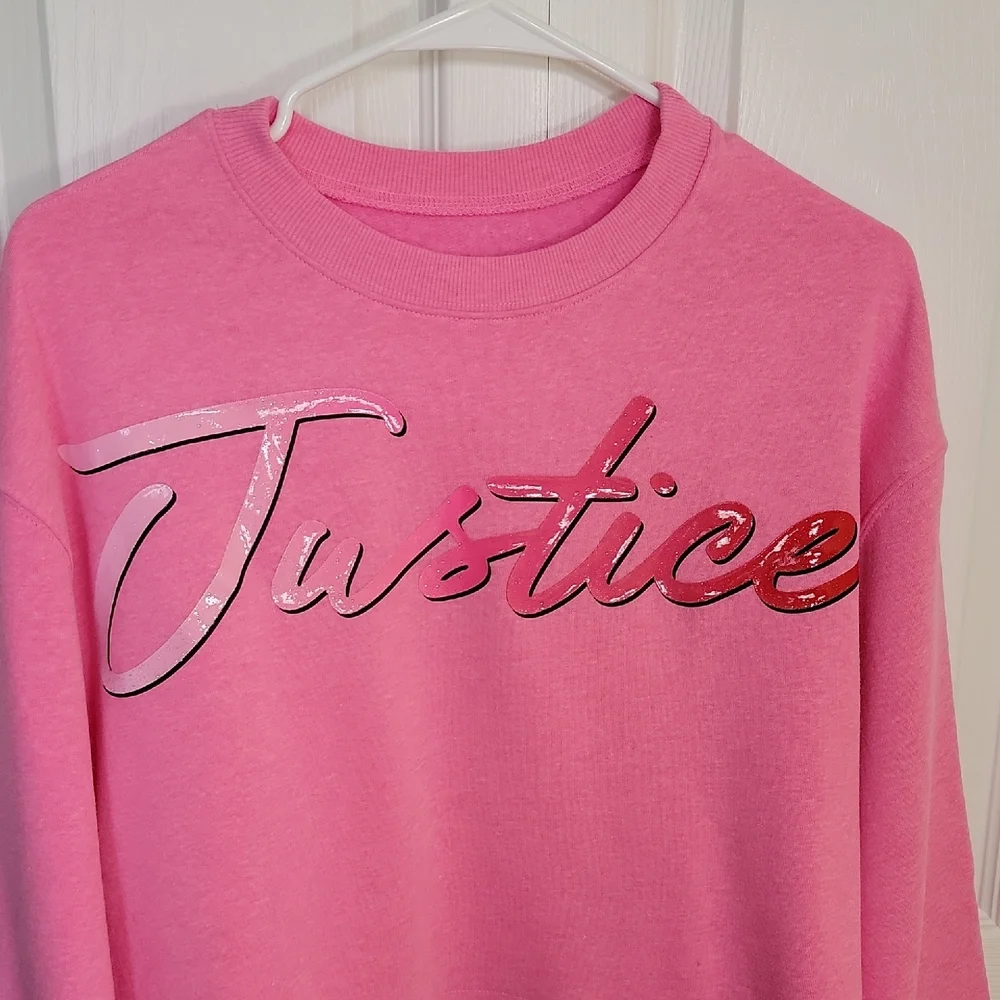 Justice Graphic Logo Cropped Sweatshirt Pink Girls Medium Ragged Edge Pullover